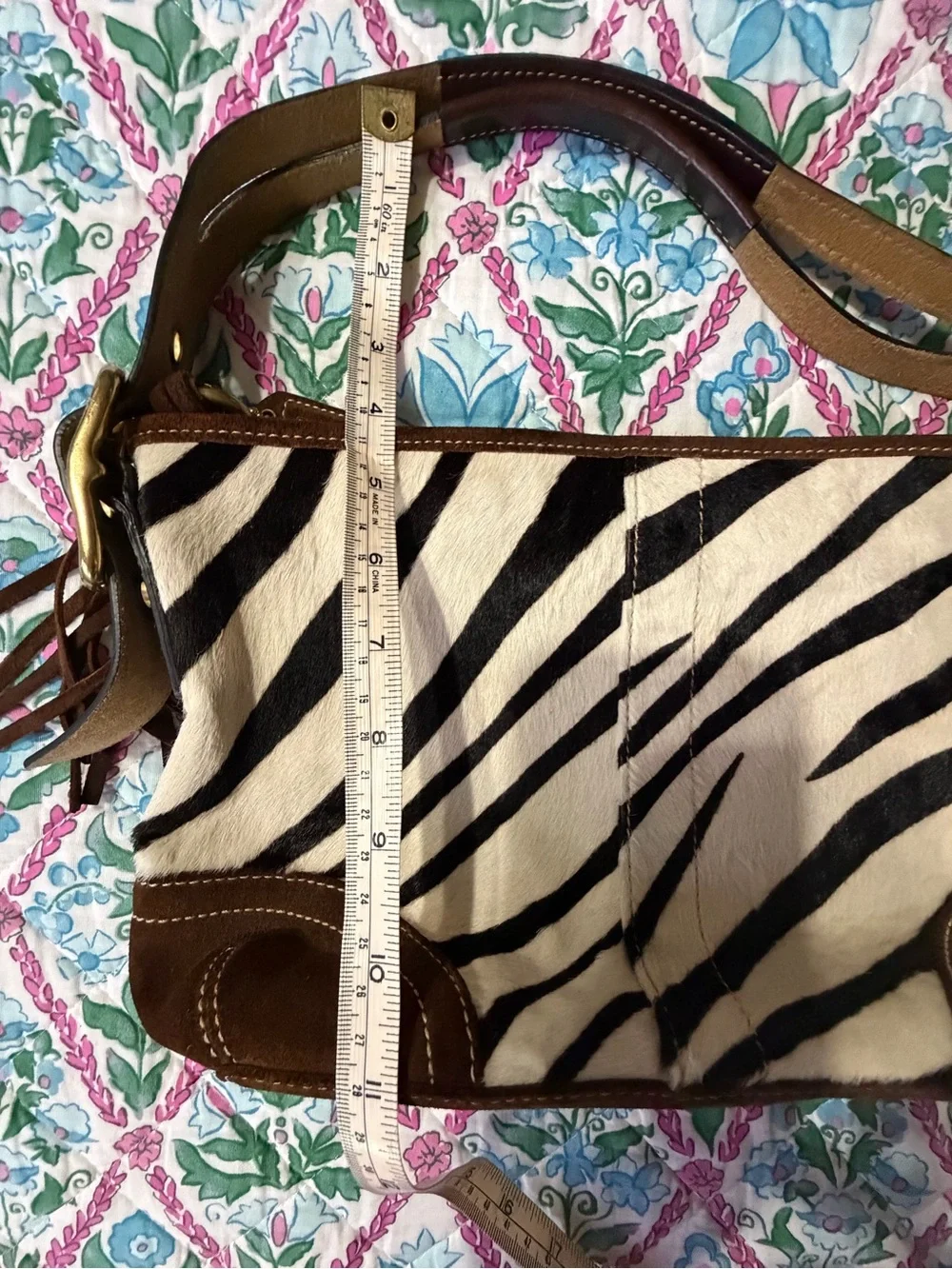 Coach Zebra Hair-On-Hide Shoulder Bag with Brown Suede Trim